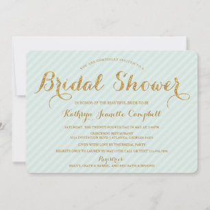 Glitzy Gold Glitter Bridal Shower Invite - Mint