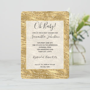 Glitzy Gold Glitter Zebra Print Invitation