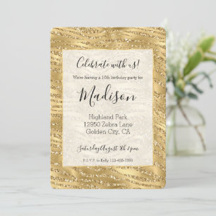 Glitzy Gold Glitter Zebra Print Invitation