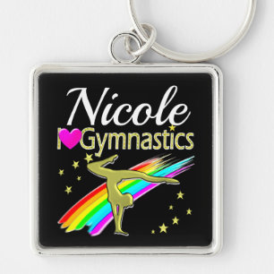 GLITZY GOLD I LOVE GYMNASTICS CUSTOMIZED DESIGN KEY RING