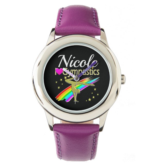GLITZY GOLD I LOVE GYMNASTICS CUSTOMIZED DESIGN WATCH (Front)