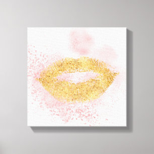 Glitzy Gold Lips Pink Confetti Kiss Canvas Print