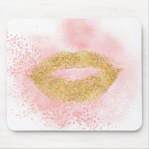 Glitzy Gold Lips Pink Confetti Kiss Mouse Mat