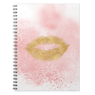Glitzy Gold Lips Pink Confetti Kiss Notebook