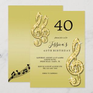 Glitzy Gold Music Notes Birthday Invitation