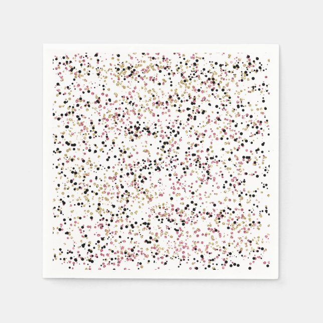 Glitzy Gold Pink Black Confetti Dots Birthday Napkin (Front)