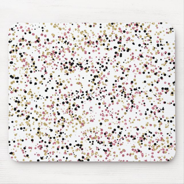 Glitzy Gold Pink Black Confetti Dots Mouse Mat (Front)