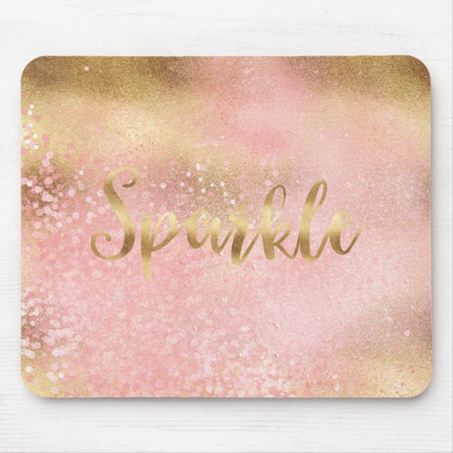 Glitzy Gold Pink Confetti Glam Sparkle Mouse Mat (Front)
