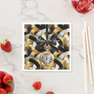 Glitzy Gold Silver Black New Year's Midnight  Napkin