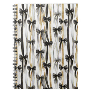 Glitzy Gold Silver Black Ribbons Bows Notebook