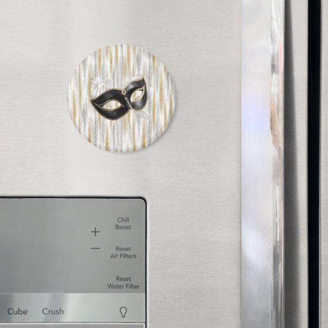 Glitzy Gold Silver New Year Black Mask Magnet (In Situ (Fridge))