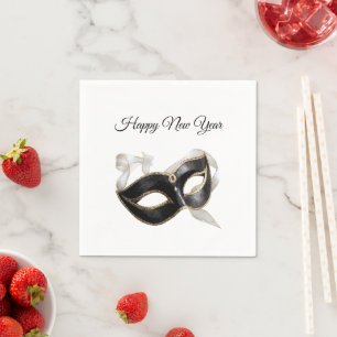 Glitzy Gold Silver New Year Black Mask Napkin