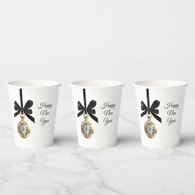Glitzy Gold Silver New Year Midnight Hour   Paper Cups (Multi)