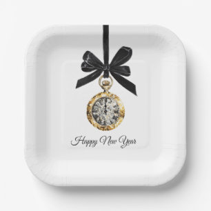 Glitzy Gold Silver New Year Midnight Hour   Paper Plate