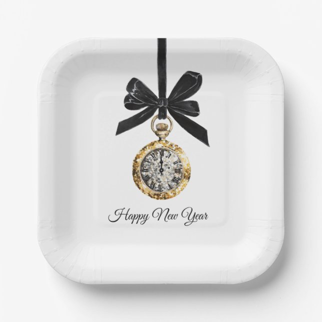 Glitzy Gold Silver New Year Midnight Hour   Paper Plate (Front)