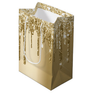 Glitzy Gold Sparkle Glitter Drips Birthday Medium Gift Bag