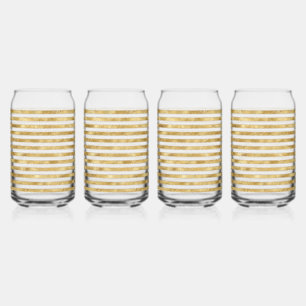 Glitzy Gold White Glam Glitter Sparkle Stripes     Can Glass