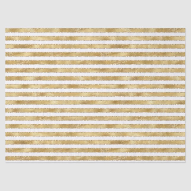 Glitzy Gold White Glam Glitter Sparkle Stripes     Tissue Paper (Front)