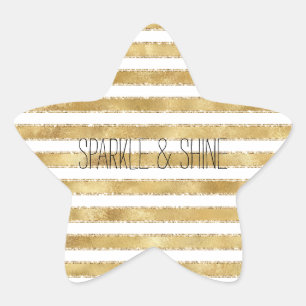 Glitzy Gold White Glam Glitter Stripes    Star Sticker