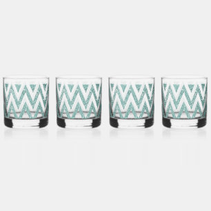 Glitzy Green Chevron Stripes Christmas Whiskey Glass