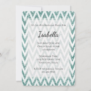 Glitzy Green Emerald Mint Zigzag Stripes  Invitation