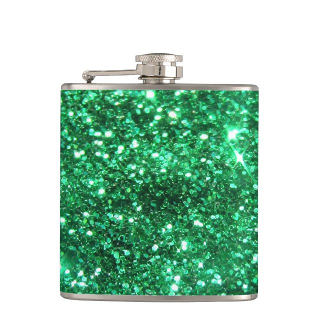 Glitzy Green Glitter Hip Flask (Front)