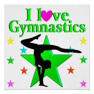 GLITZY GREEN I LOVE GYMNASTICS DESIGN POSTER