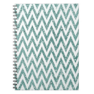 Glitzy Green White Chevron Stripes Notebook