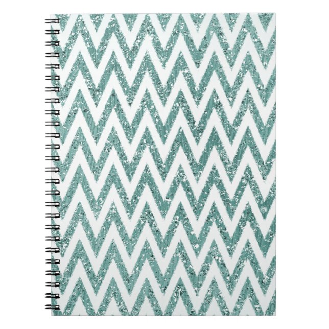 Glitzy Green White Chevron Stripes Notebook (Front)