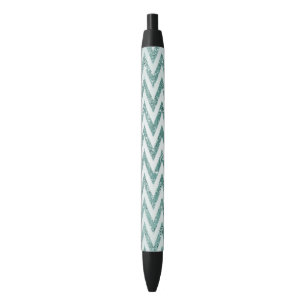 Glitzy Green White Chevron Zigzag Stripes Black Ink Pen