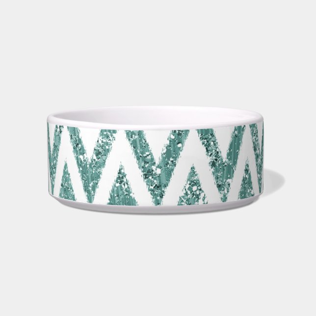 Glitzy Green White Chevron Zigzag Stripes   Bowl (Front)