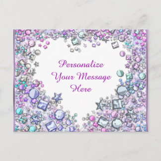 Glitzy Heart Gems Personalised Message Postcard