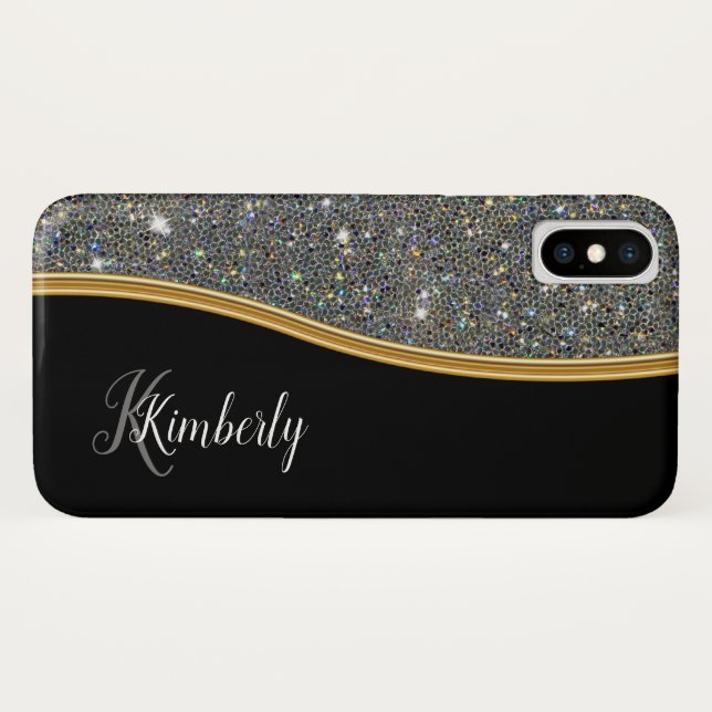 Glitzy Ladies Monogram Bling Case-Mate iPhone Case (Back (Horizontal))
