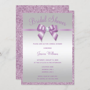 Glitzy Lilac Sequins & Gem Bow Bridal Shower Invitation