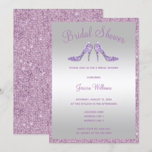 Glitzy Lilac Sequins & Stilettos Bridal Shower Invitation