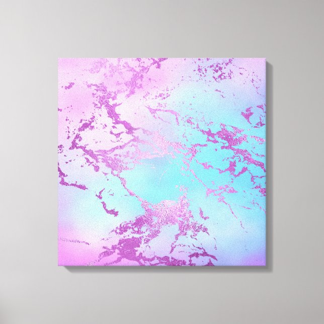 Glitzy Marble | Girly Glam Pink Blue Purple Ombre Canvas Print (Front)