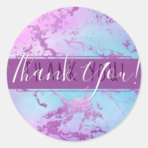 Glitzy Marble Pink and Blue Gradient Thank You Classic Round Sticker