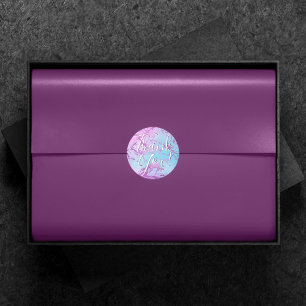 Glitzy Marble   Pink and Blue Gradient Thank You Classic Round Sticker