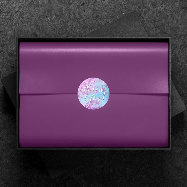 Glitzy Marble | Pink and Blue Gradient Thank You Classic Round Sticker (Creator Uploaded)