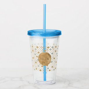 Glitzy Mermaid Blue Gold Sparkle Glitter Acrylic Tumbler