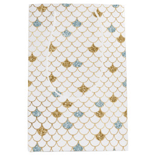 Glitzy Mermaid Blue Gold Sparkle Glitter Medium Gift Bag