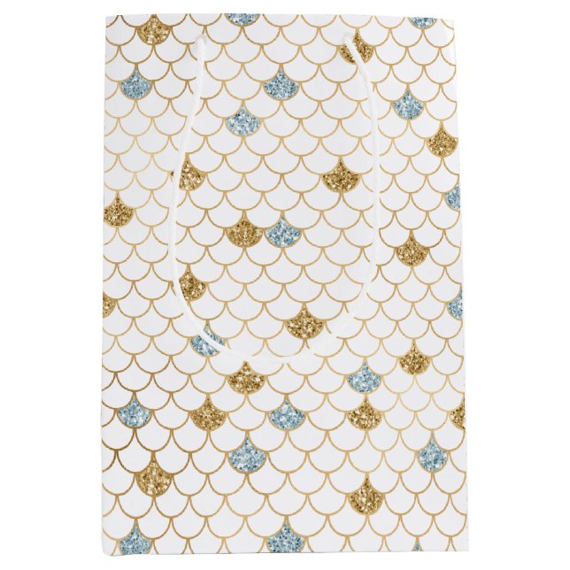 Glitzy Mermaid Blue Gold Sparkle Glitter Medium Gift Bag (Front)