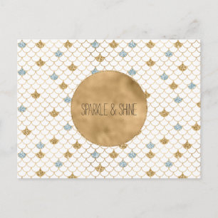 Glitzy Mermaid Blue Gold Sparkle Glitter Postcard