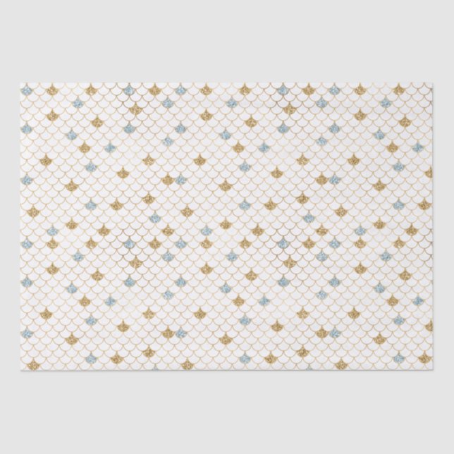 Glitzy Mermaid Blue Gold Sparkle Glitter Tissue Paper (Front)