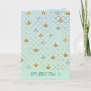 Glitzy Mermaid Blue Green Gold Sparkle Glitter Card