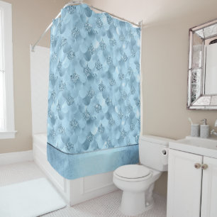 Glitzy Mermaid Scales   Ice Blue Sparkle Sheen Shower Curtain