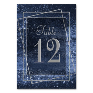 Glitzy Minimalism Navy Blue Dark Glitter Sparkle Table Number