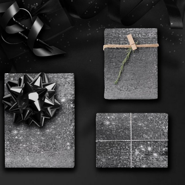 Glitzy Minimalism | Silver Shine Foil Glitter Grey Wrapping Paper Sheet (Creator Uploaded)