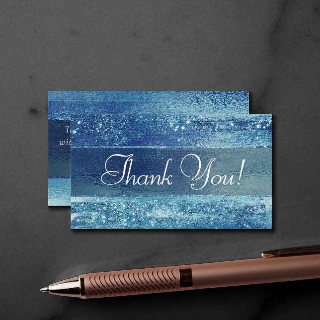 Glitzy Minimalist | Iridescent Blue Thank You Enclosure Card (Creator Uploaded)