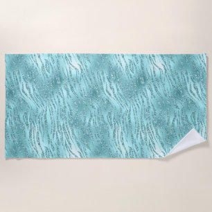 Glitzy Mint Zebra Print Beach Towel